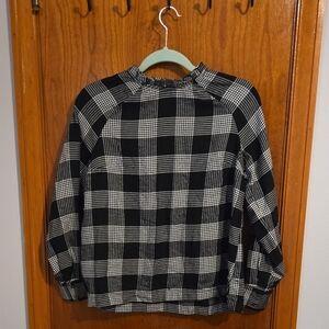 LOFT Black and White Plaid Blouse